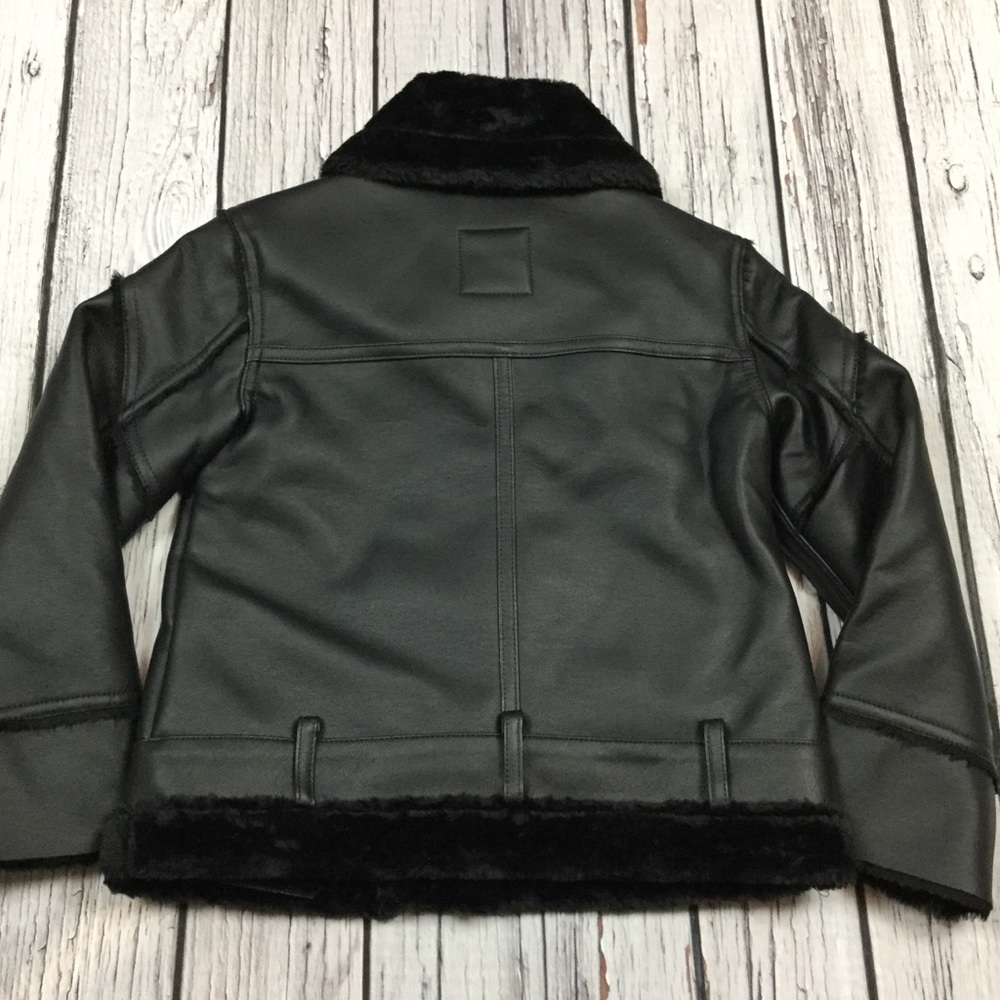 Gap Girl XS Black Faux Leather Biker Jacket - Picture 4 of 8